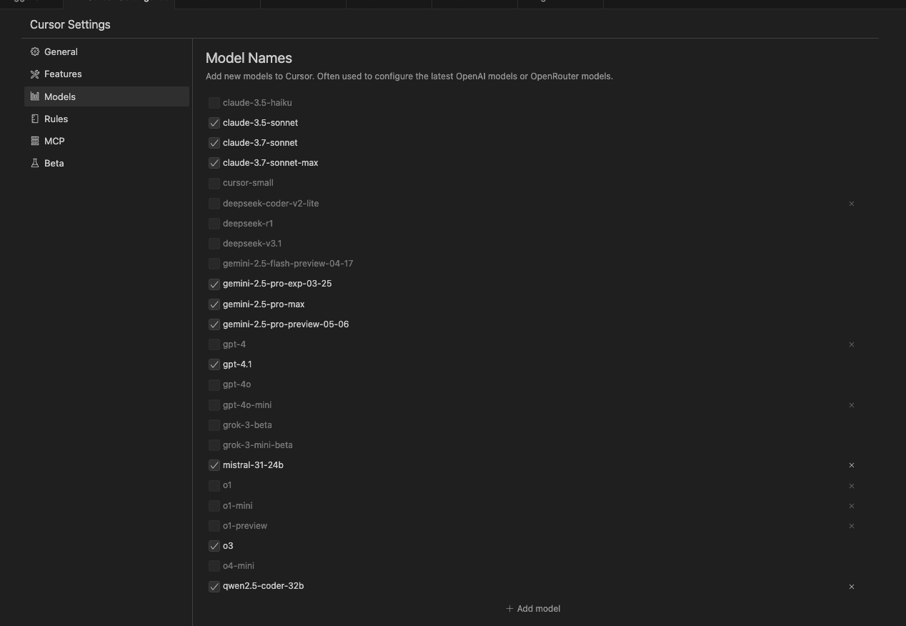 Models tab